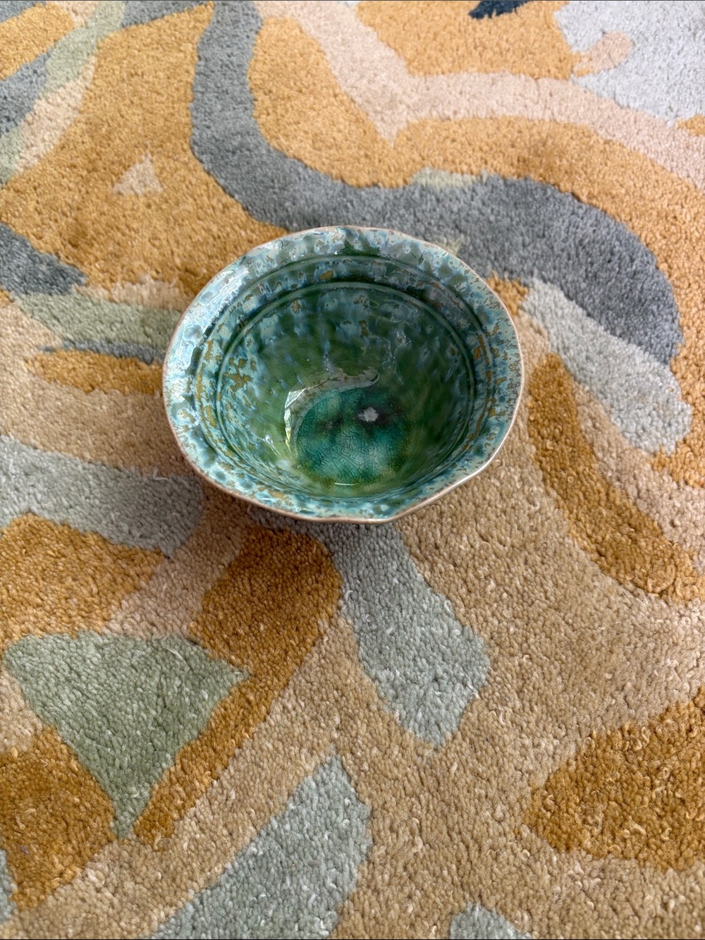 Patterned Glazed Ceramic Bowl in Green